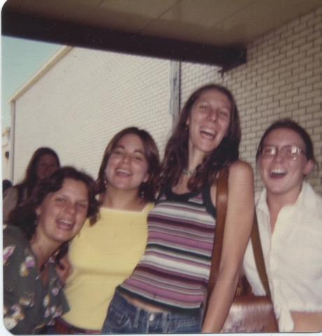 Last day for seniors, 1974; Leesa ODell, Nancy Roberts, Donna & Beth (sorry these are blurry--Kodak instamatics dont scan very well!)